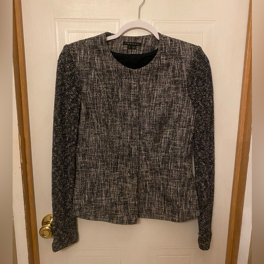 Theory Black and Gray Textured Tweed Blazer